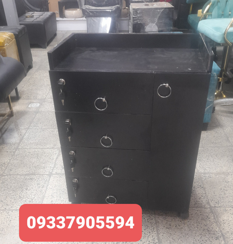 ترولی آرایشگاهی چوبی نوار طلایی چهارکشو یه کمد مشکی سفید ارسال به سراسر ایران