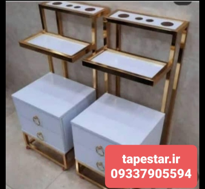 ترولی آرایشگاهی فلزی چوبی دوکشو مشکی سفید طرح سنگ ارسال به سراسر ایران