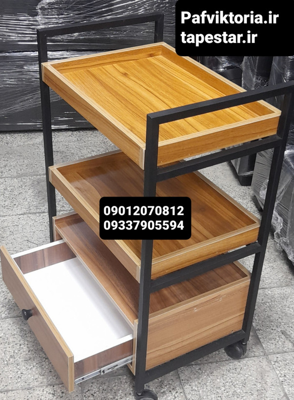 ترولی آرایشکاهی دو لگن یه کشو چرخ دار طرح چوب ارسال به سراسر ایران امکان خرید حضوری