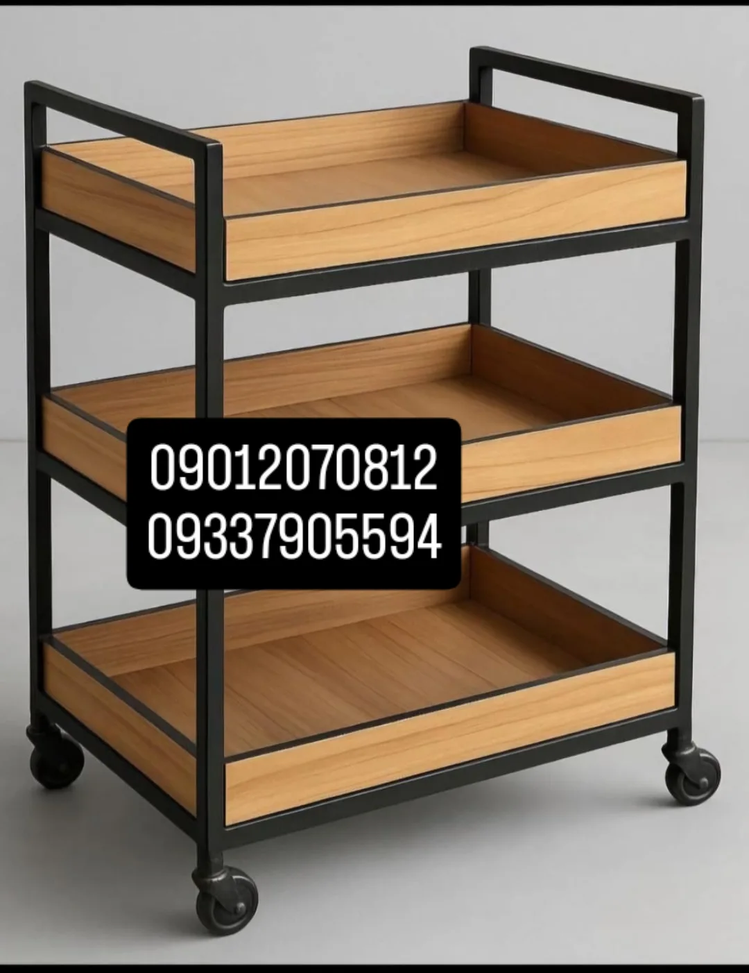 ترولی آرایشگاهی چوبی سه طبقه فلز مشکی ارسال به سراسر ایران امکان خرید حضوری
