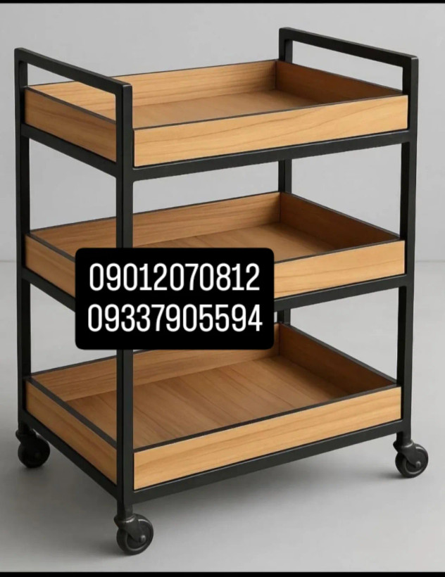 ترولی آرایشگاهی چوبی سه طبقه فلز مشکی ارسال به سراسر ایران امکان خرید حضوری