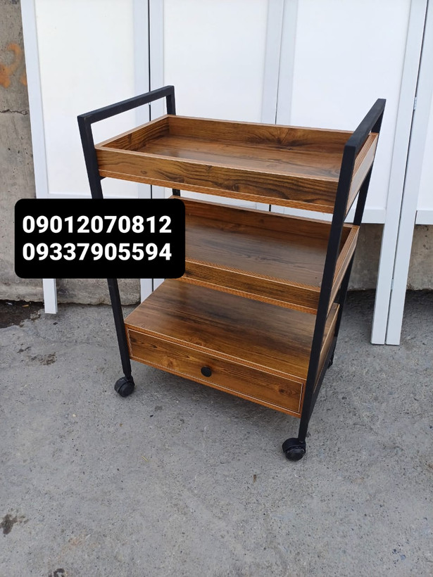 ترولی آرایشگاهی چوبی دو لگن تک کشو فلز مشکی طرح چوب ارسال به سراسر ایران امکان خرید حضوری