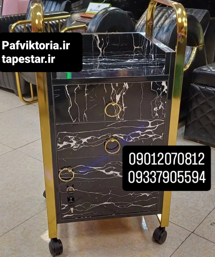 ترولی آرایشگاهی چوبی تسمه دو کشو یه کمد هایگلاس ارسال به سراسر ایران امکان خرید حضوری